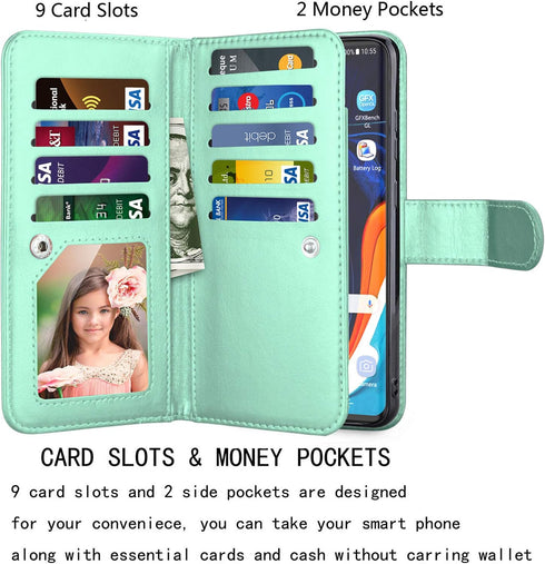 Njjex Galaxy S20 Ultra 5G Wallet Case, PU Leather Flip Cover with 9 Card Slots, Detachable Kickstand, Mint