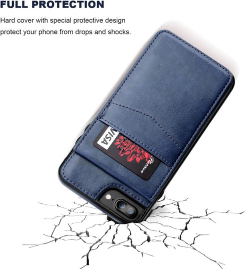 KIHUWEY iPhone 7/8 Plus Case Wallet, Premium Leather with Credit Card Holder, Heavy Duty Protective Cover (Blue)
