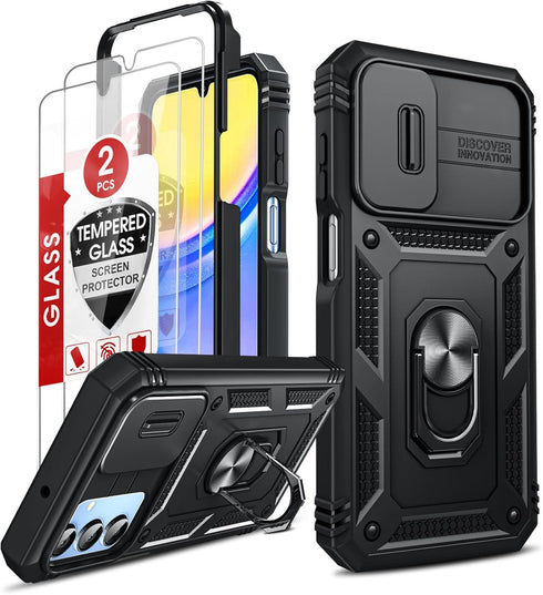 LeYi Galaxy A15 5G Case: Heavy Duty Shockproof Cover with Kickstand, Screen Protector for Samsung A15 5G, Black.