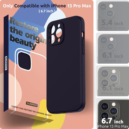 SURPHY Compatible with iPhone 13 Pro Max Case with Screen Protector, (Camera Protection + Soft Microfiber Lining) Liquid Silicone Phone Case 6.7 inch 2021, Midnight Purple
