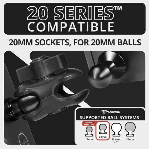 Tackform 2" Long Metal 20mm Ball and Socket Arm DuraLock 20 Series, Dual 20mm Sockets with Anti-Theft Knob