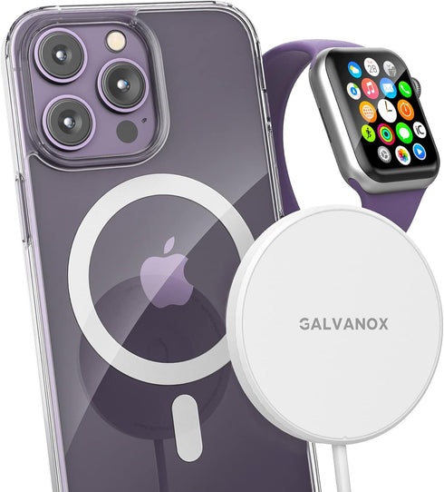 Galvanox Watch + iPhone Magnetic Wireless Charger, Compatible with MagSafe, for Apple Watch Series & iPhone 15