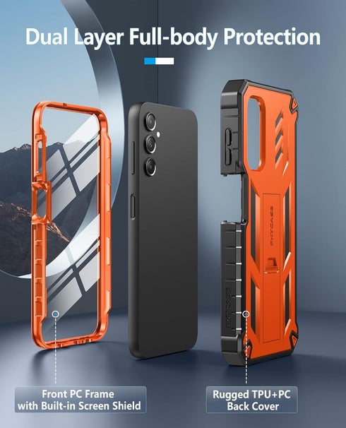 FNTCASE Samsung Galaxy A14-5G Case, Orange, Dual-Layer Protective Textured Shockproof Rugged TPU Cover with Kickstand