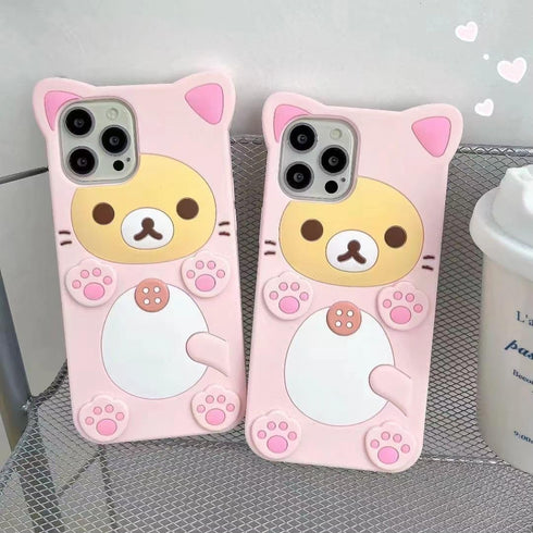3D Cute Cartoon Bear Phone Case for iPhone 14 Pro Max, Fashionable Funny Pink Bear Design, Soft TPU Protective Cover