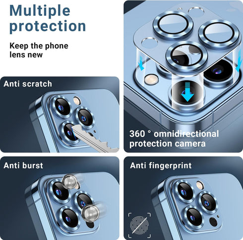 Korecase 2 Pack Metal Tempered Glass Camera Lens Protector for iPhone 13 Pro & Pro Max - 9H Strong Stickiness - Black