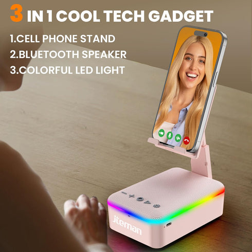 JTEMAN Gifts for Men Women, Cell Phone Stand with Bluetooth Speaker and LED Light, Unique Birthday Gifts for Dad, Mom