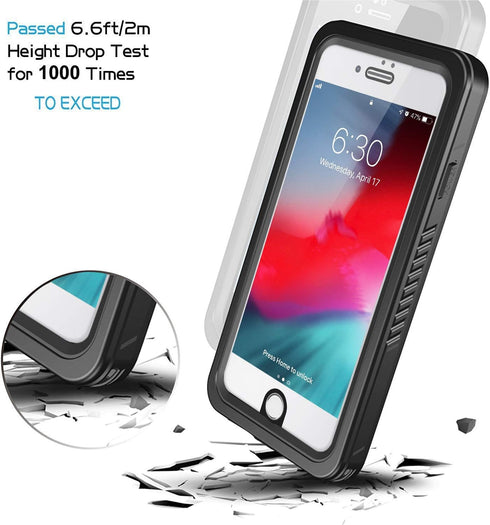 Lanhiem iPhone 8 Plus Case, IP68 Waterproof Dustproof with Built-in Screen Protector, Full Body Cover, Black