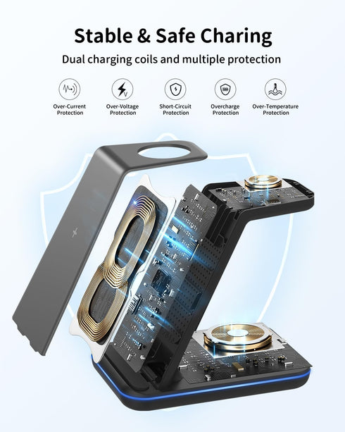 JoyGeek 3 in 1 Wireless Charger for Samsung & Android: Charging Station for Galaxy Watch 7 Pro/4/3, Phone Charger for