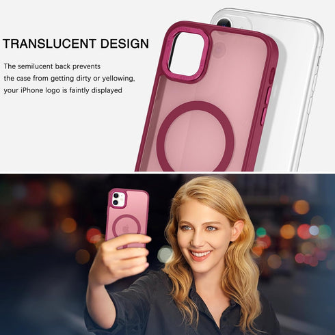 BENTOBEN iPhone 11 Case, Slim Shockproof Magnetic Cover, Translucent Matte, Anti-Fingerprint, Wine Red, Compatible with