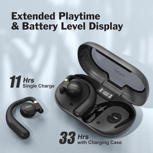 DOSS Open Ear True Wireless Headphones, 30 HRS Playtime, Bluetooth 5.3 Earbuds for Workout