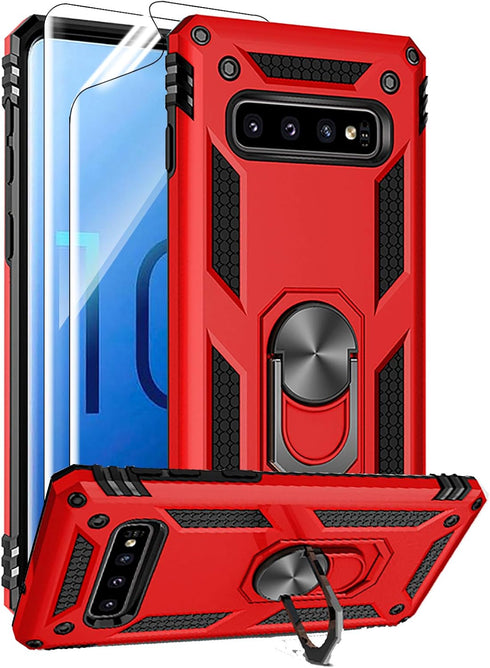 Androgate Case for Samsung Galaxy S10 Plus with HD Screen Protectors - Military-Grade Metal Ring Holder Kickstand,