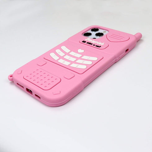 3D Cartoon Retro Love Heart Case for iPhone 12 Pro Max, Soft Silicone Rubber Cover, Pink