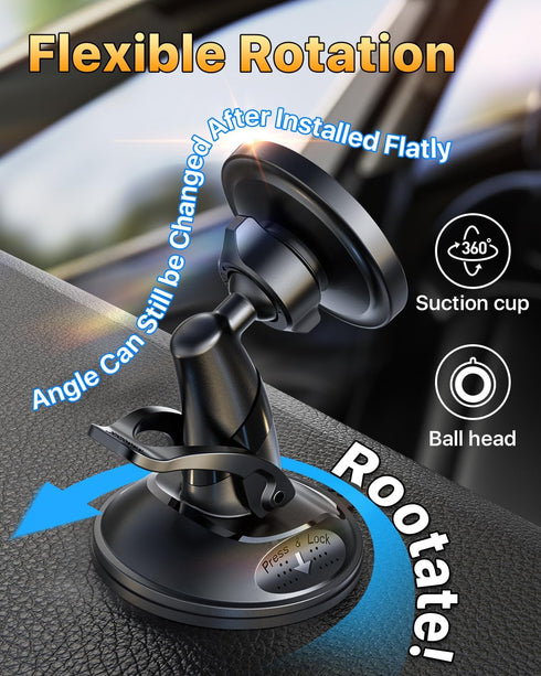 YRU 360 2800gf 17 16 15 14,Black [True Upgraded Military-Grade Phone Holder for Magsafe Car Mount Rotating Vacuum
