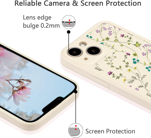 RALEAVO Floral Case for iPhone 13, Cute Flower Branch Pattern Design, Slim Thin Soft Silicone Shockproof Anti-slip