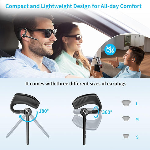 ZUKUMU Headset 180H 1000mAh Headset Bluetooth Wireless Earpiece Microphone Playtime Wireless Charging Case Handsfree