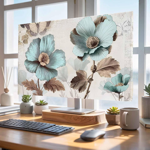 Yukro 65 Inch, 57"x32" Victorian Style Broccoli Butterfly Indoor TV Dust Cover, Blue Flowers Plant Elastic TV Dustproof