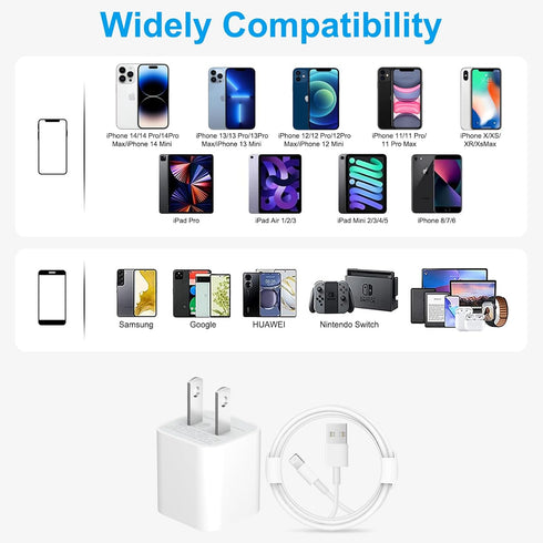 iPhone Charger - 3 Pack USB Wall Charger Cube Block Adapter with 6Ft Fast Charging Cable Compatible with iPhone