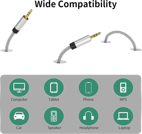 3.5mm Nylon Braided Aux Cable 6FT, Audio Auxiliary Input Adapter Male to Male Cord for Headphones, Car, Home Stereos, Speaker, iPhone, iPad, iPod, Echo & More by PPTVC