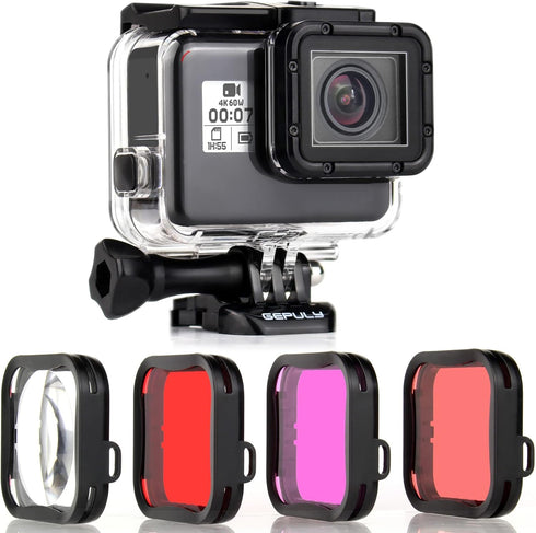 Waterproof Housing Case for GoPro Hero 5 6 7 Black, 45M Underwater Diving Shell with Filters
