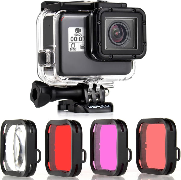 Waterproof Housing Case for GoPro Hero 5 6 7 Black, 45M Underwater Diving Shell with Filters