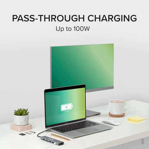 Plugable 7-in-1 USB C Hub Multiport Adapter, Ethernet Compatibility with Mac, Windows, iPhone 15, 100W Charging