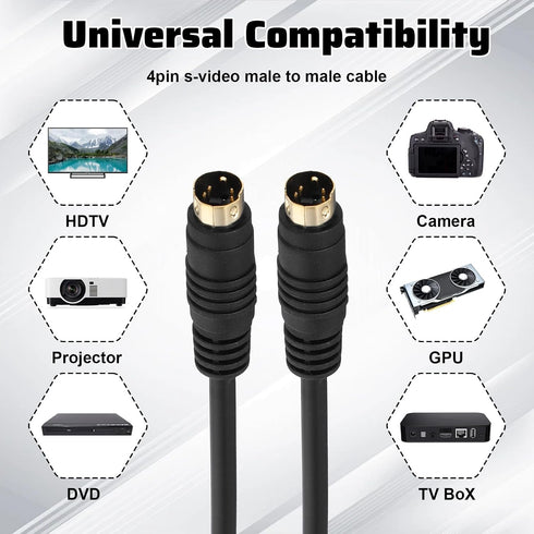 Eldraqth 4 (3meter/10Ft) S-Video Cable Mini Din S-Video Cable pin Connector Male to Male Gold Plated Compatible