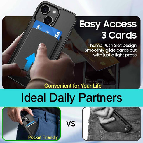 Ntwinro 14 13 6.1 Inch, for iPhone Case & iPhone Case with Wallet, MagSafe Compatible, Detachable Magnetic Phone Card