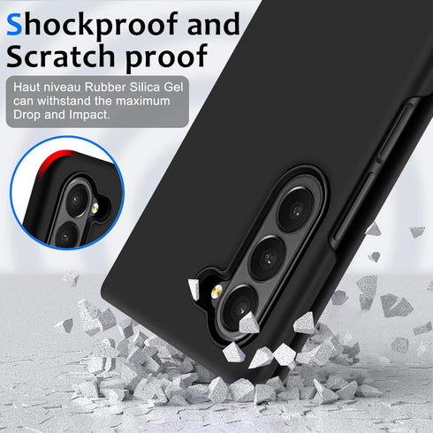 Z Fold 6 Liquid Silicone Case for Samsung Galaxy Z Fold6 5G, Slim Anti-Scratch Protective Cover for 7.6-inch, Black