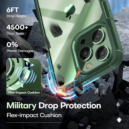 TAURI 3 in 1 Slim Shockproof Case for iPhone 13 Pro Max, Green, Military-Grade Drop Protection, 6.7 inch Lanyard