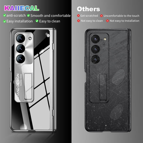 Samsung Galaxy Z Fold 5 Cover: Sleek Clear Electroplated Stand Protective Case - Elegant Anti-Scratches Luxury for