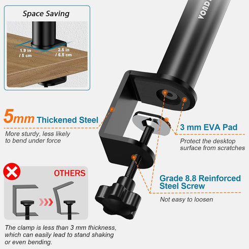 Set of 2 Studio Monitor Stands - Desktop Clamp Speaker Stands Against The Wall