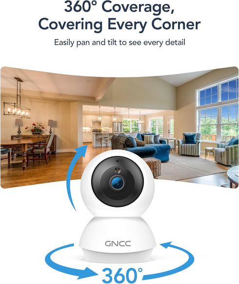 GNCC 2K 2.4/5GHz, 2-Way WiFi Cameras for Home Security, Security Camera Indoor, Baby/Pet Camera with Phone App, Motion