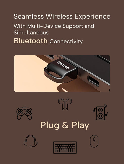 USB Bluetooth 5.3 Adapter: Plug-and-Play, Nano Design, Compatible with Windows 11/10/8.1/7, Supports Headphones,