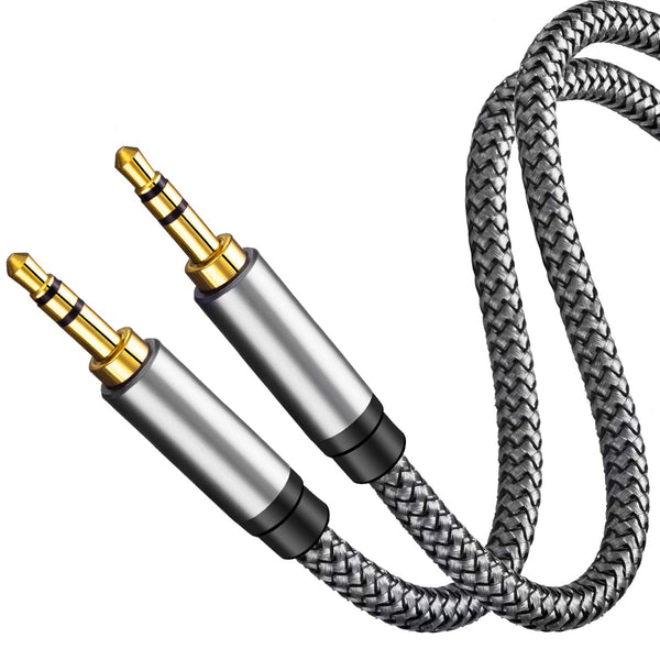 Tan QY 3.5mm Nylon Braided Aux Cable 6Ft, Audio Auxiliary Input Adapter