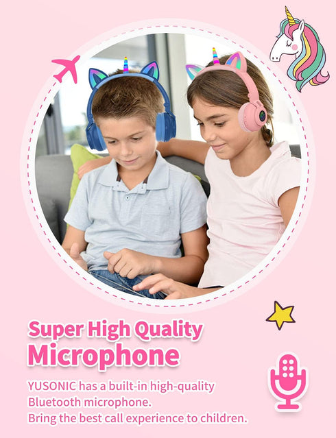 Unicorn Kids Headphones for Girls, Foldable Bluetooth Headphones for Toddlers, Light Up Wireless Headphones, Birthday