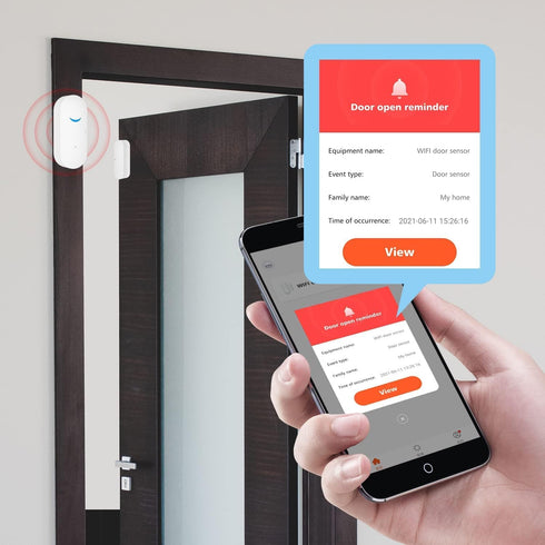 WiFi Door and Window Sensors, Tuya Smart Alarm with Free Notification APP Control, 1-Pack