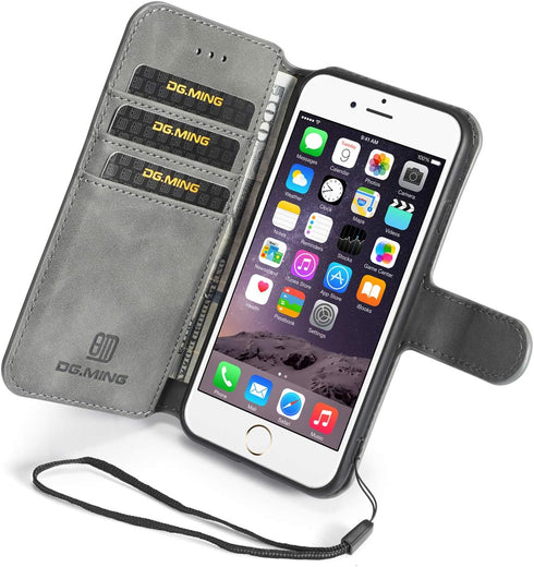 UEEBAI Luxury PU Leather Wallet Flip Cover Case for iPhone SE 2022/7/8/SE 2020 - Grey, Magnetic Stand Folio Protection