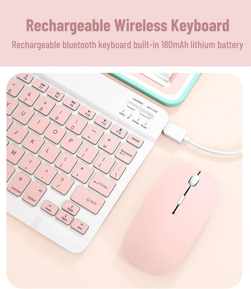 Wireless Keyboard and Mouse Combo – Cute Bluetooth Keyboard with Silent Mouse, 3 Adjustable DPI, 2.4G USB Slim Keyboard