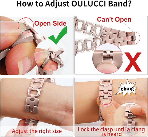 OULUCCI Compatible Apple Watch Band, 44mm 42mm 45mm 49mm, Women Stainless Steel Wristband D-Shape Strap Rose Gold