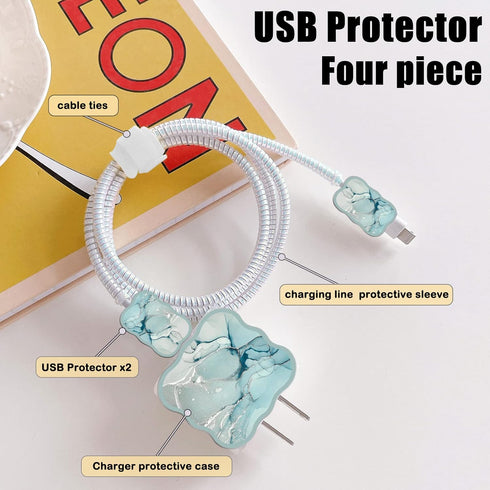 Cute DIY Protectors Cable Protector for iPhone Charger, Kawaii Luxurious Marble Pattern, Data Cable USB Charger Data