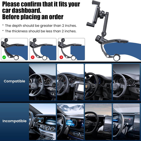 Jawhalt 360 4-7.2 Inch Universal Dashboard Cell Phone Holder Mount with Rotation Multifunctional Clip on Phone Holder
