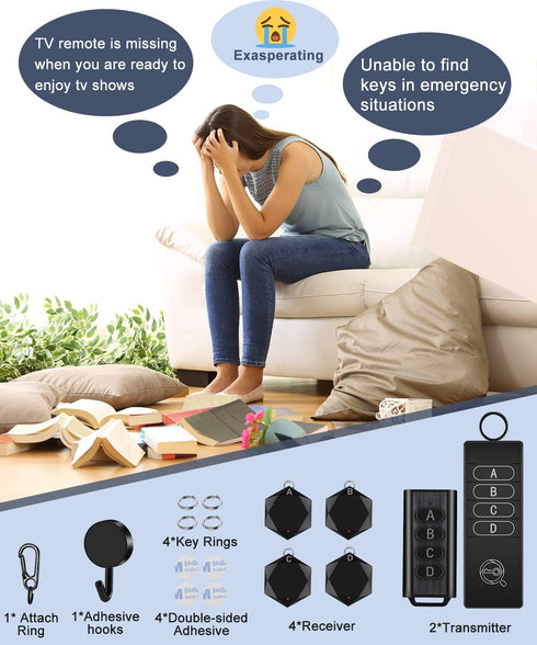 Key Finder Locator, ELECPOW Remote Control Item Tracker with 85DB Loud Beeping Sound, 164ft Range, 2 Transmitter & 4