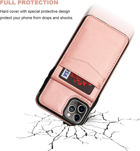 KIHUWEY Compatible iPhone 11 Pro Max Case Wallet with Credit Card Holder, Heavy Duty Protective Cover, Rose Gold