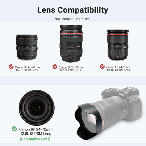 Lens Hood for Canon RF 24-70mm f2.8L IS USM Lens & Canon RF 24-105mm f2.8 L IS USM Z Lens Replaces Canon EW-88E with Reversible Design, Compatible with 82mm Filter and Snap-on Lens Cap