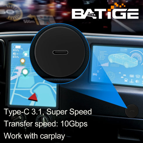 BATIGE Single Port Type C 3.1 Car Flush Mount Cable USB C 3.1 Panel Mount Male to Female Extension Cable 3ft