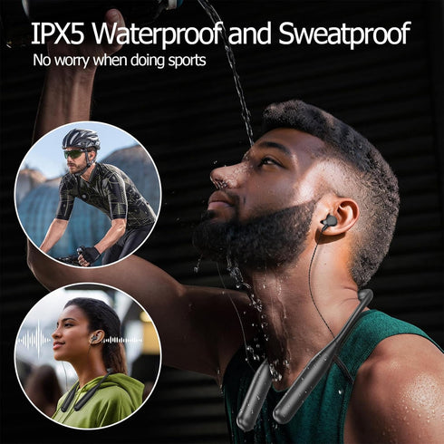 Neckband Bluetooth Headphones, 100 Hours Long Playtime Wireless Earphone, Around The Neck Wireless Earbuds, Waterproof
