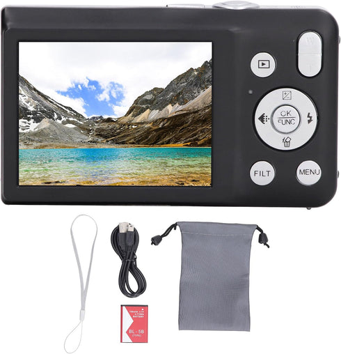 Small Digital Camera, Beauty Filter 16X Zoom Compact for Photo and Video, 750mAh Battery for Teens