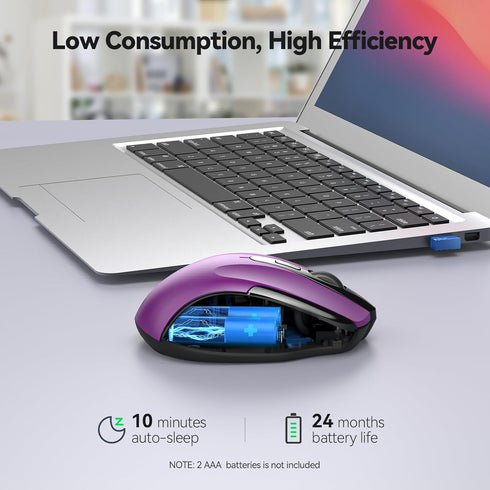 TECKNET Wireless Mouse - 2.4G Ergonomic Optical Mouse for Laptop, PC, 6 Buttons, 2600 DPI