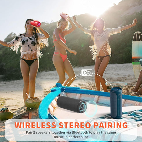 Portable Bluetooth Speaker, IPX7 Waterproof with 25W Loud Stereo Sound and 16H Playtime, Blue