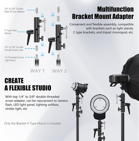 EMART Camera Flash Bracket H Type Mount with Umbrella Holder, Adjustable Metal Light Stand Adapter (2 Pack)